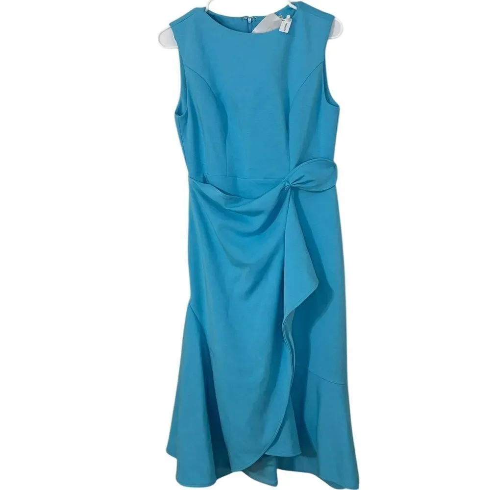 Fehaute Cowl Neck Ruched Cap Sleeve Sheath Midi Dress • Size 6 • - Picture 4 of 12